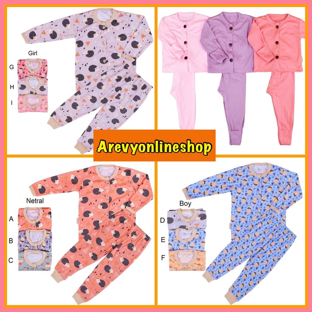 3 Pcs Setelan Bayi WinteKu Baju Pendek Celana Pendek Baju Panjang Celana Panjang Baby NB S M (0-12M)