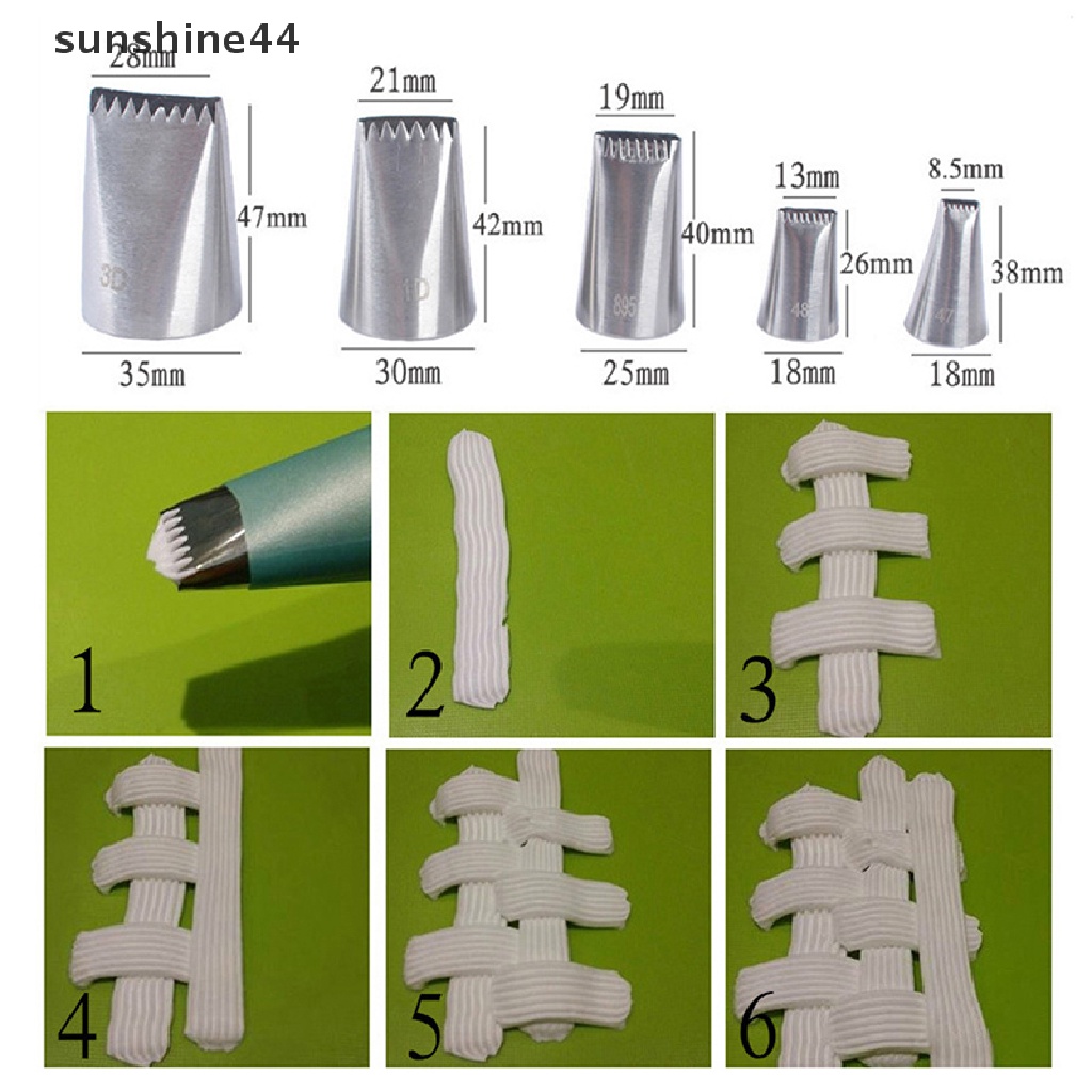 Sunshine 5pcs / Set Spuit Piping Stainless Steel Bentuk Keranjang Anyam Untuk Dekorasi Kue