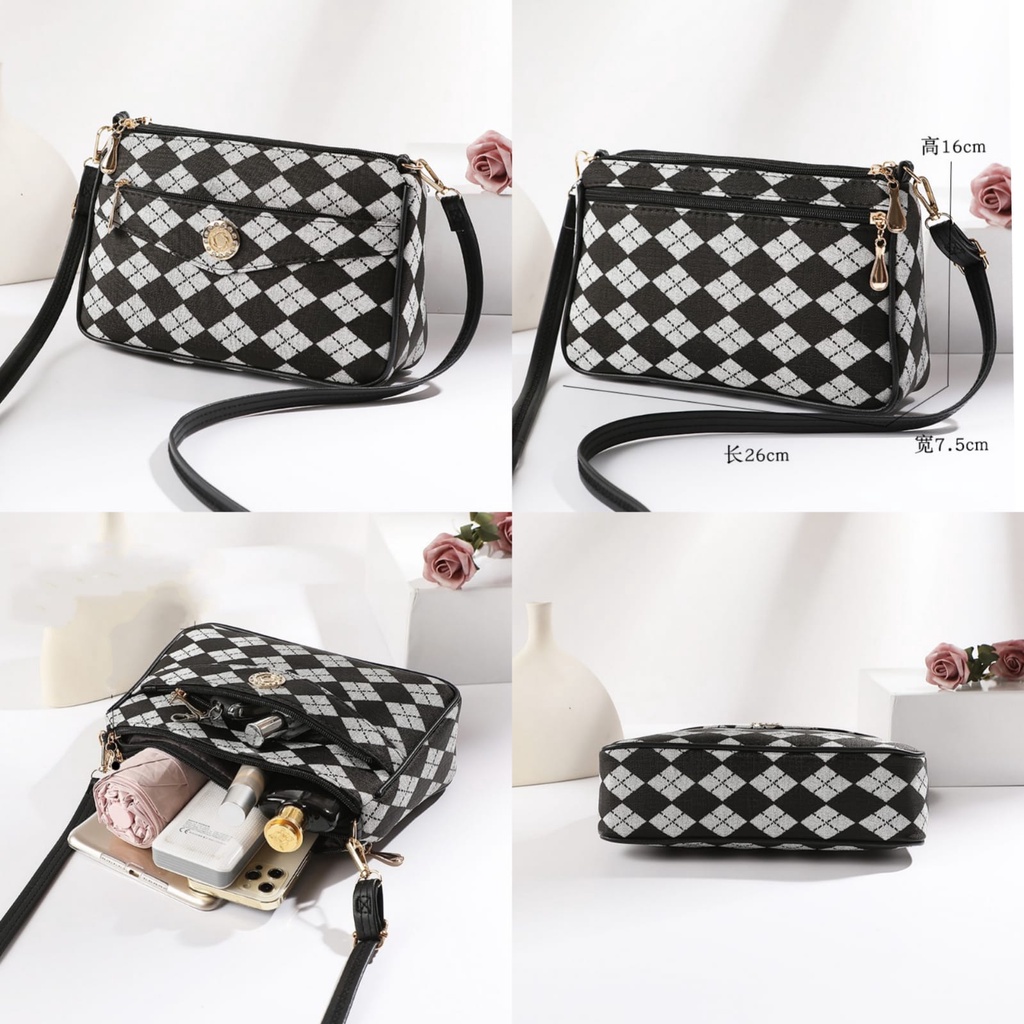 TAS SELEMPANG WANITA IMPORT KULIT MOTIF CATUR RATTLE TA692G2 SLING BAG CEWEK KOREA PREMIUM BRANDED KEKINIAN FASHION REMAJA MURAH SIMPLE CASUAL BATAM