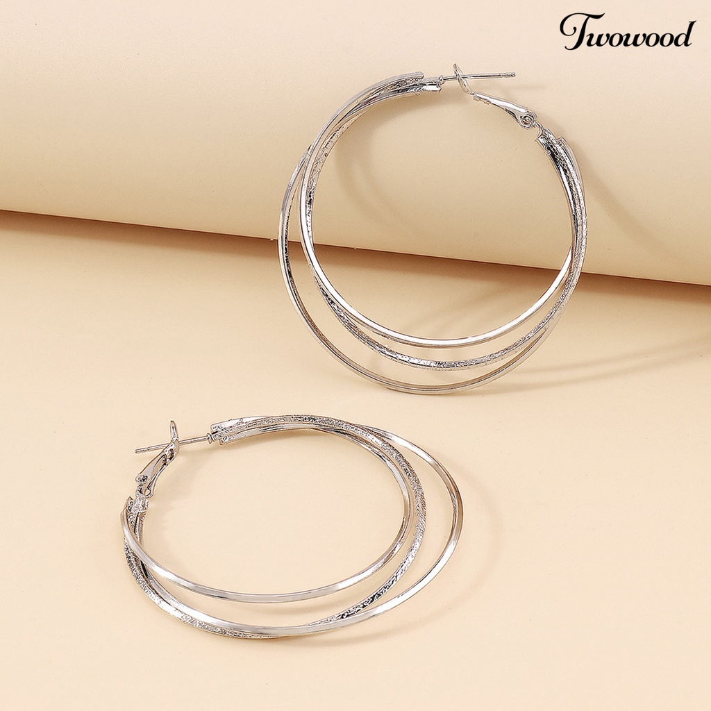 1 Pasang Anting Hoop Multilayer Bentuk Lingkaran Besar Untuk Wanita