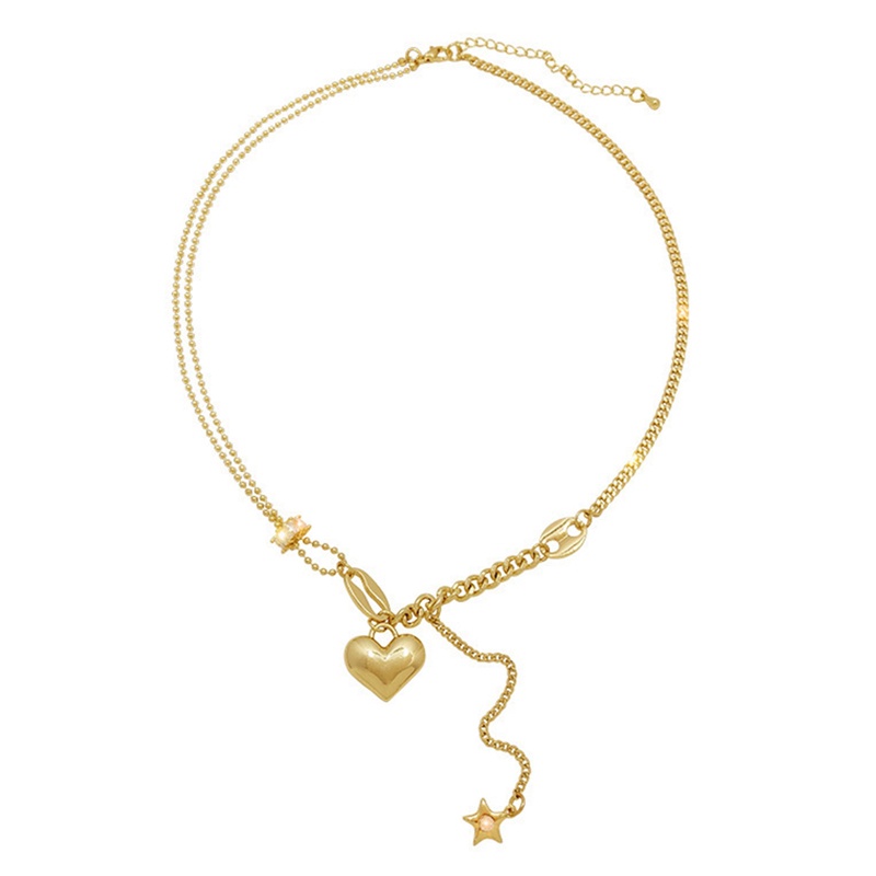 Fancyqube Kalung Rantai Panjang Liontin Hati Dan Bintang Untuk Wanita
