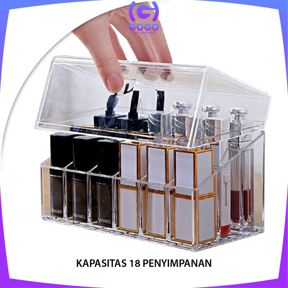 GOGO-K14 Kotak Lipstik Model Handle 18 Slot / Rak Organizer Kosmetik Tempat Lipstik Bahan Acrylic