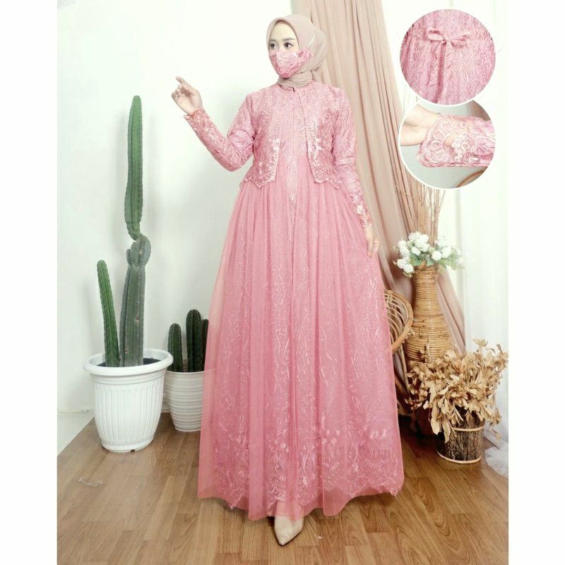 Maudy Gamis Baru Brukat Premium Full Layer Depan Dress Seragam Pesta Kondangan Remaja Dewasa Wanita Jumbo Termurah