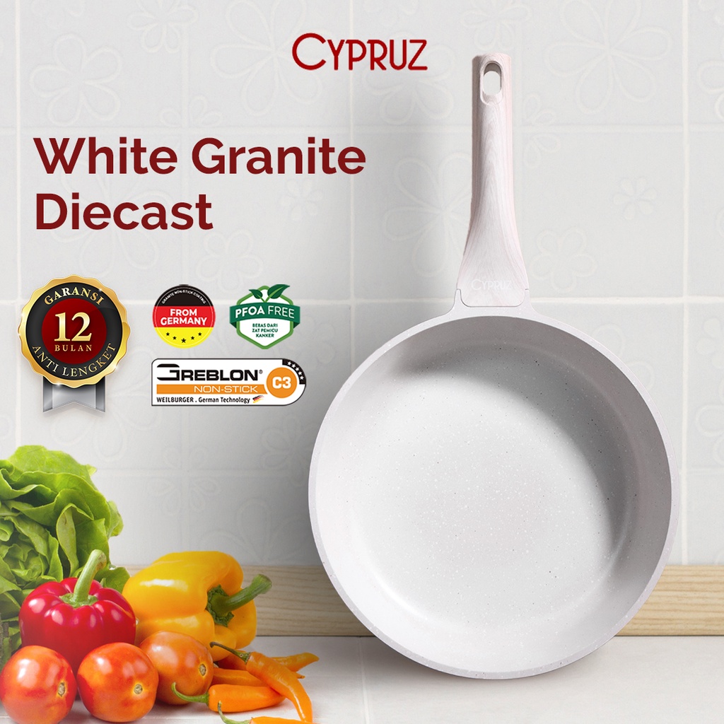 Cypruz White Granite DieCast Wajan / Fry Pan 20 cm