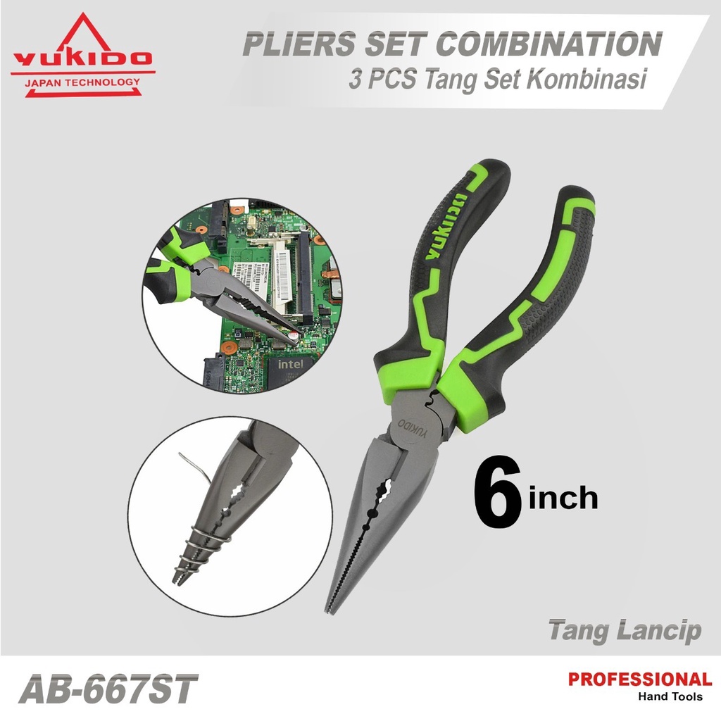 YUKIDO TANG LANCIP 6 INCH HIJAU-DIAGONAL PLIERS TERMURAH STANDAR JAPAN INTERNATIONAL(JIS)