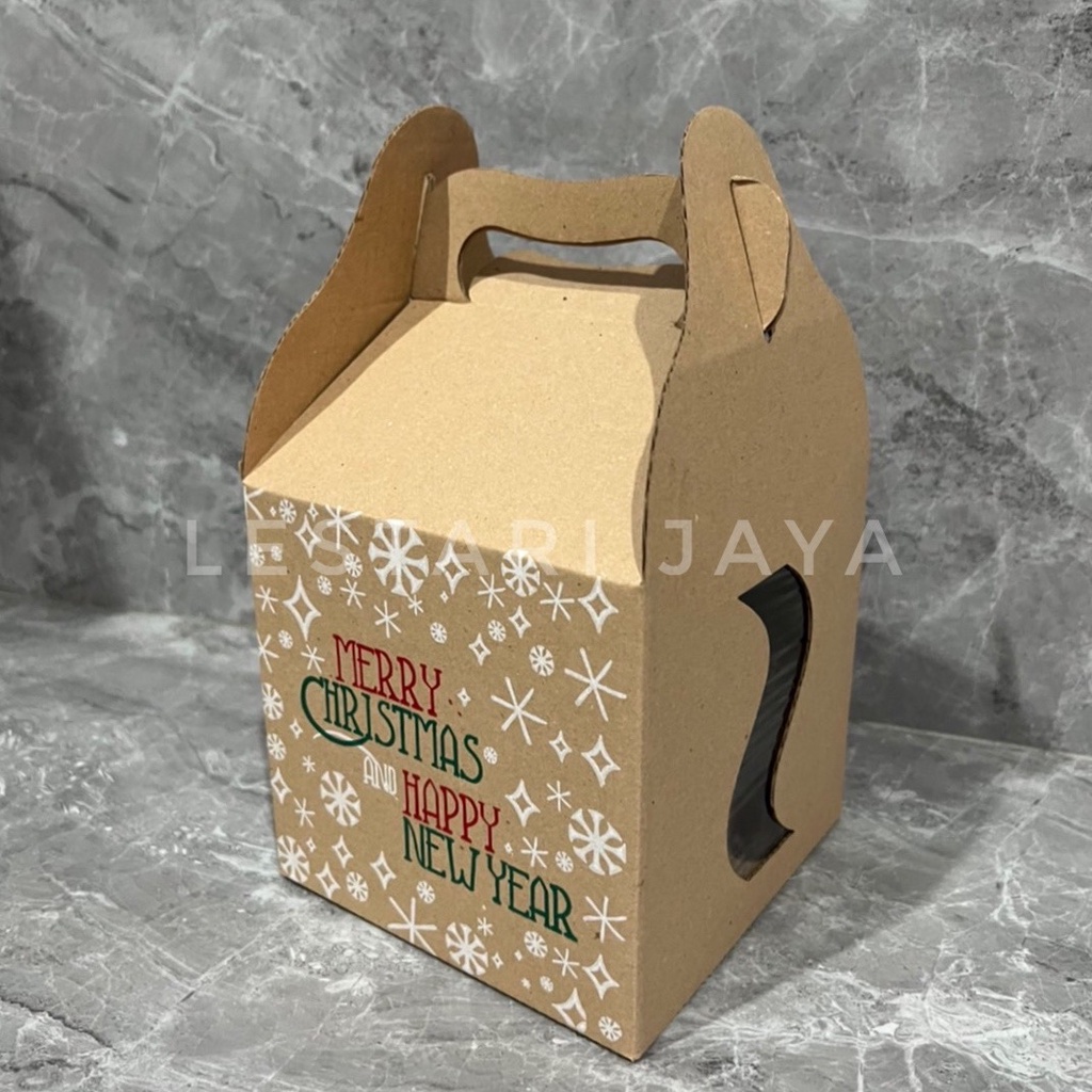 

Box Natal Christmas E-Flute Gable Box / Box Jinjing 14x14x14 cm Muat 2 Toples 500 gr untuk Box kue kering, Box Toples , Hampers dll