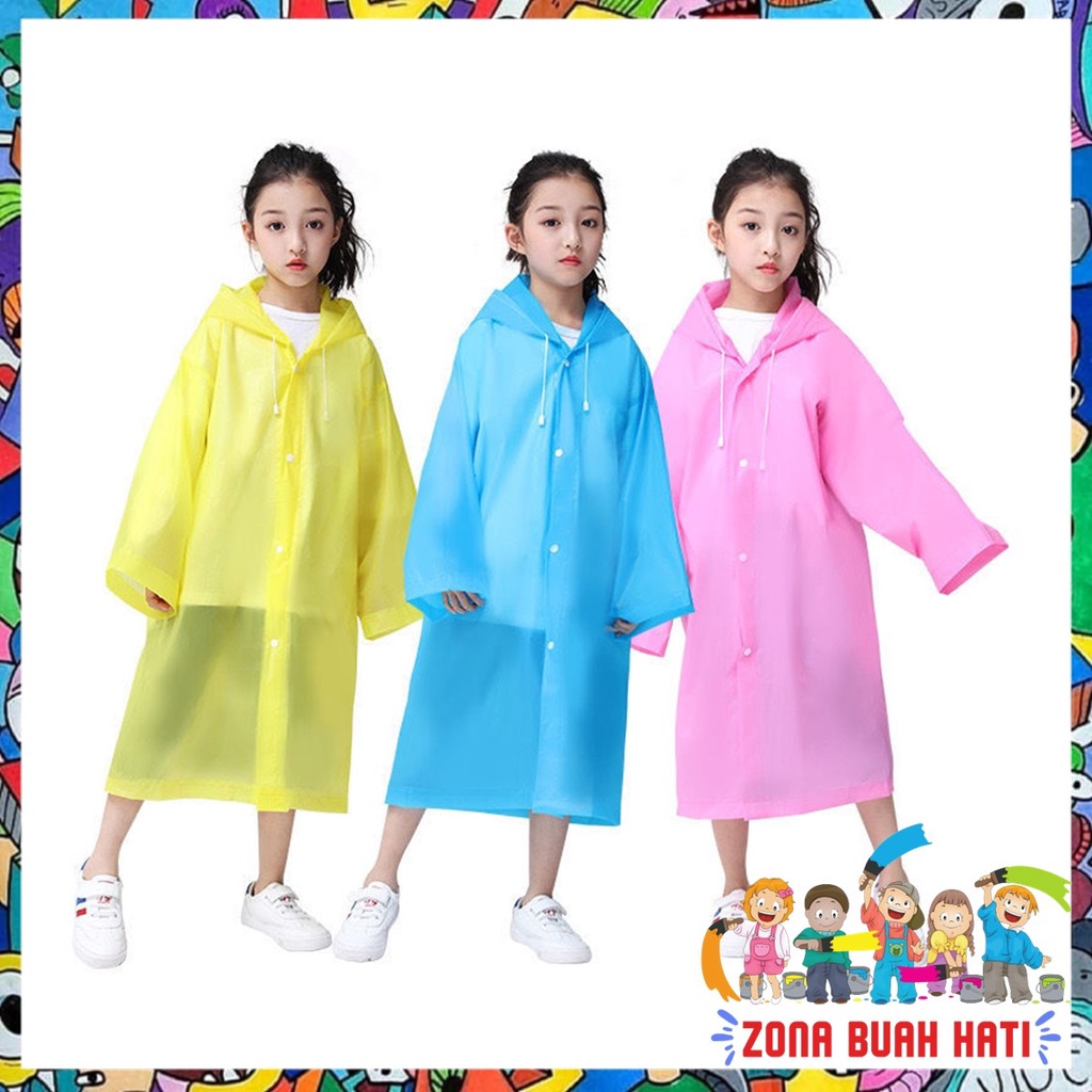 ZBH Jas Hujan Anak Karakter Hoodie Murah EVA Ponco Lengan Polos Jas Hujan Dewasa Warna Mantel Rain Coat Murah Import Berkualitas