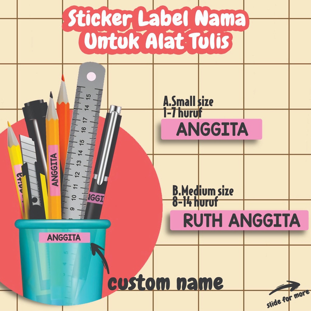 

Label Nama Anak untuk Alat Tulis ATK Stiker Buku Stiker Pensil Custom