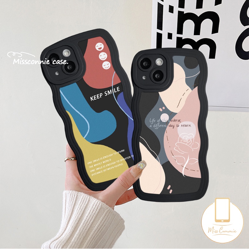 Casing Realme C55 C53 C12 10 C33 C30 9 Pro+8I C25s C21Y C25Y C35 C15 C11 C25 8 8Pro 7 7i 5 5s 6i 5i C3 C20A C20 C17 Abstract Art Moranti Jahitan Kontras Smiley Wavy Edge Case