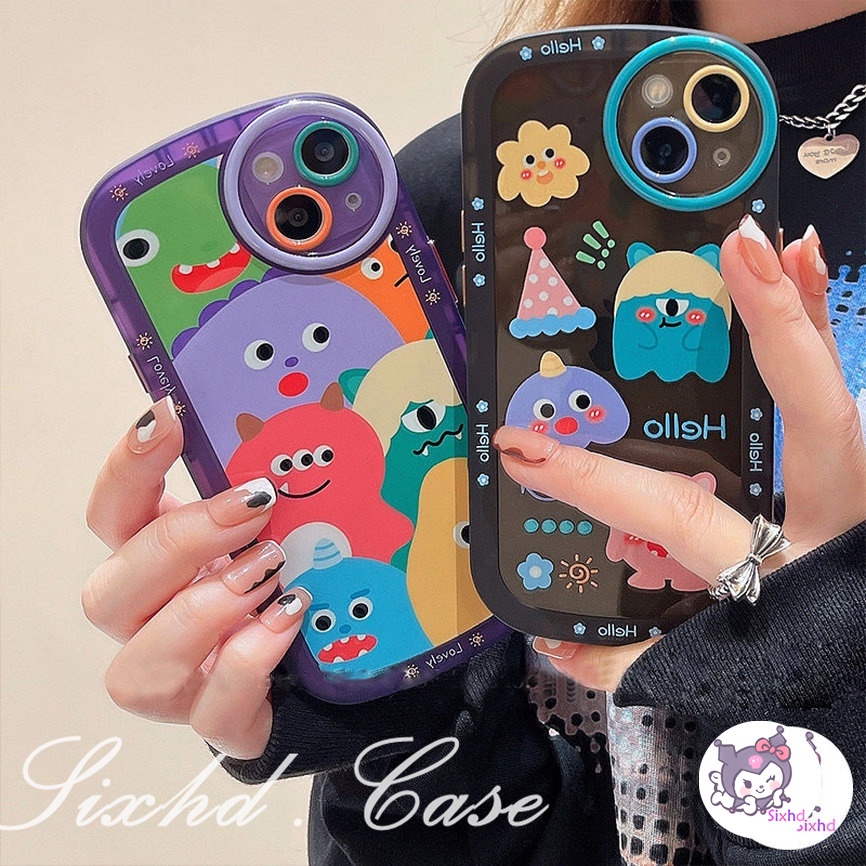 Realme C55 C53 C33 C35 C30s C25s C21Y C15 C12 C11 C30 C20A C25Y C3 C31 C21 C17 Realme 10Pro 9i 7i 6i 5i 5s Narzo N53 N55 30A 50A 50i Prime Cartoon Cute Monster Round Lens Phone Case Soft Shockproof Cover