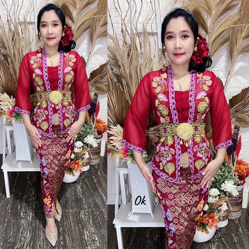 kebaya jadi bordir motif daun waru