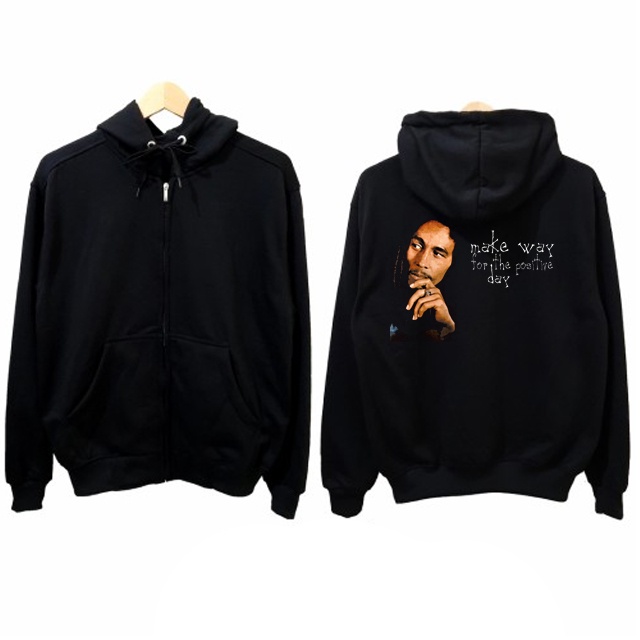 Jaket Hoodie Bob Marley Make Way For The Positive Day Hoodie Ritsleting Bahan Cotton Fleece New Zipp