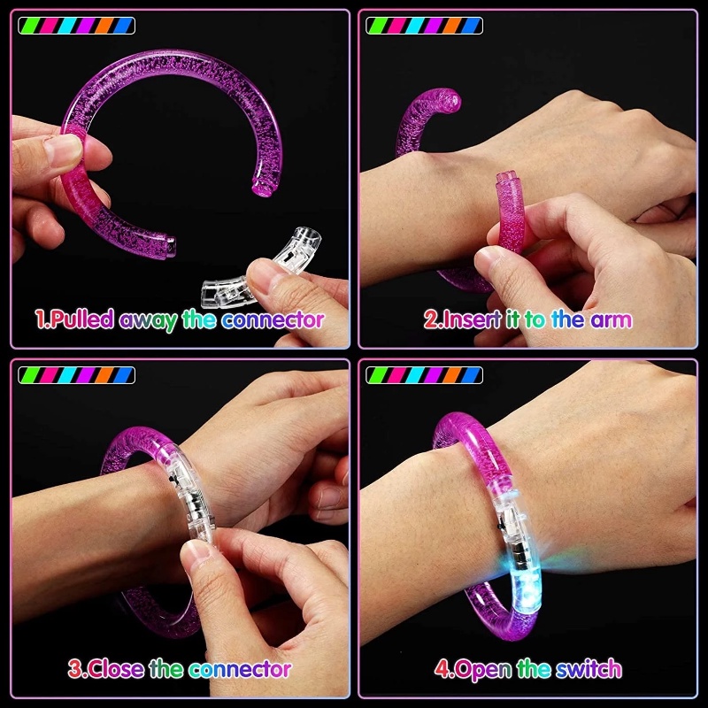 Gelang Pesta Menyala Kedip Nyala LED/ Warna Acak Glow In The Dark Neon Bangle Neon Fluorescence/Koncer Warna Warni Bercahaya Bercahaya