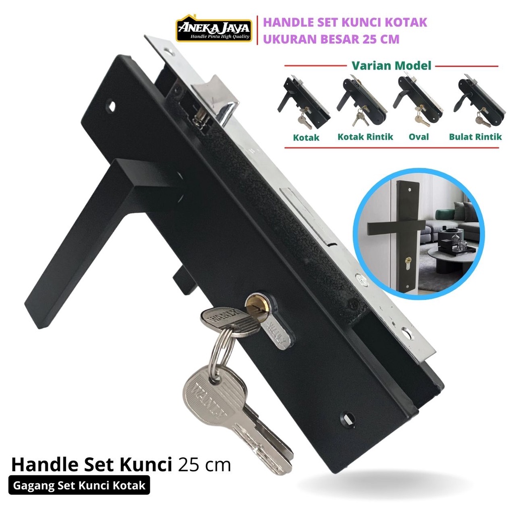 Handle Kunci Pintu Rumah Gaya Eropa Hitam Set BESAR Ukuran 25 cm Minimalis Gagang Tarikan Stainlees