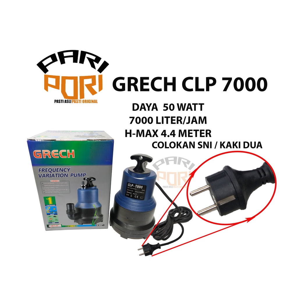 GRECH CLP 7000 POMPA CELUP SIRKULASI KOLAM IKAN KOI 50 WATT HEMAT LISTRIK