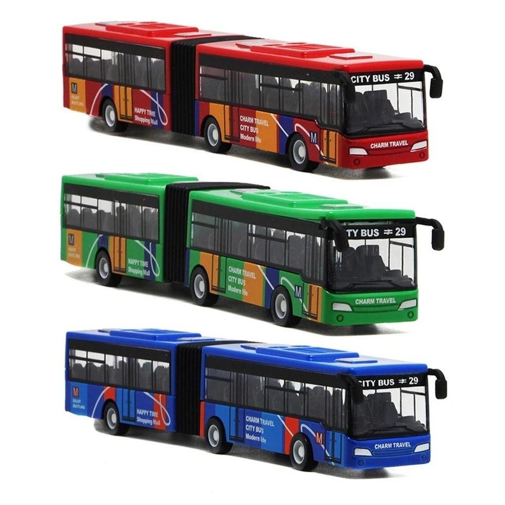 NEEDWAY Diecast Bus Mainan Hadiah Ulang Tahun Hadiah Untuk Anak Kendaraan Set Mainan Kendaraan Mobil Model Bis Mainan Edukasi Articulated Bus