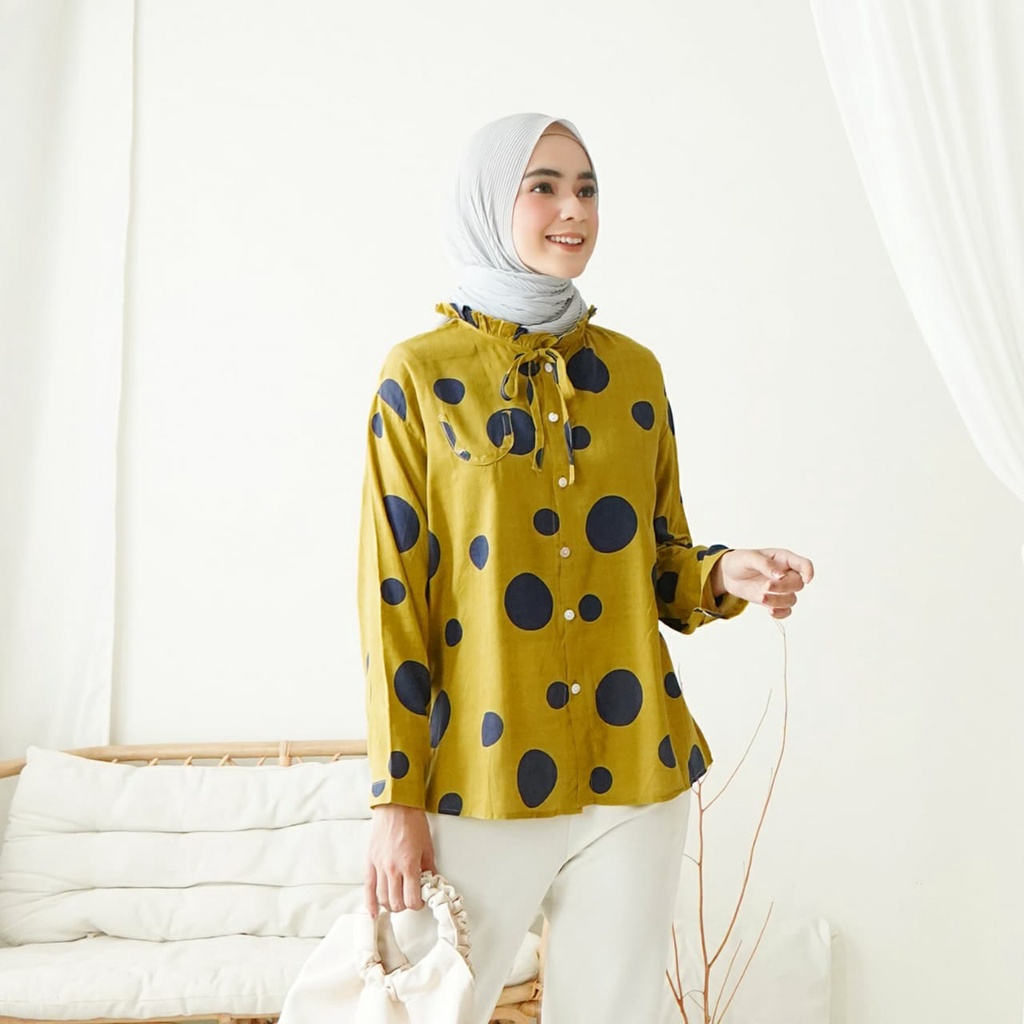 { VIRAL } 3WARNA 9874# grande'' polkadot shirt kemeja wanita 3M$ three M fashion pakaian wanita