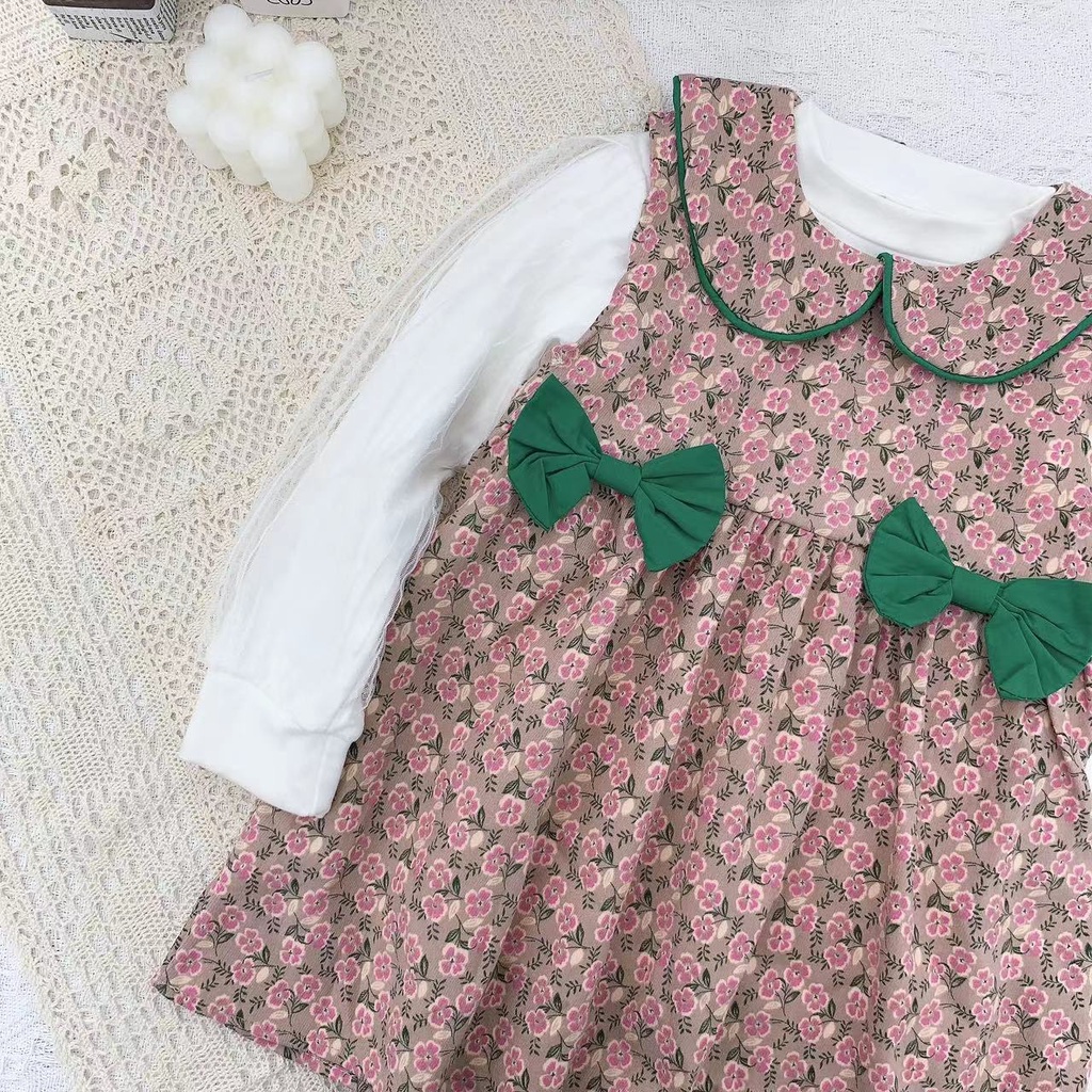 【Baru Datang】(0-4 Tahun )QZ-106 Dress Anak Cewek premium + Baju Lengan Panjang Motif Bungga TERMURAH