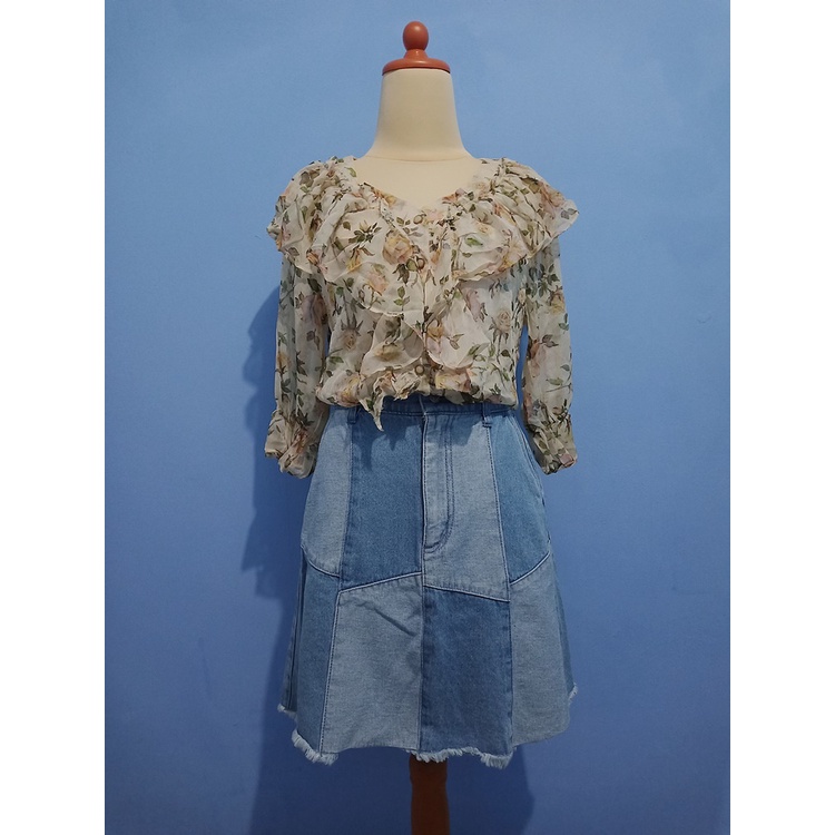 BEAUTEEN THRIFT | A009 OLIVE VINTAGE BLOUSE | blus kemeja baju atasan top tunik wanita sifon chiffon