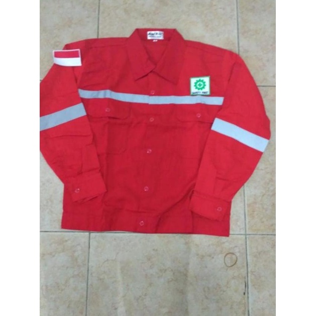 Baju safety atasan lengan panjang+logo k3 dan merah putih