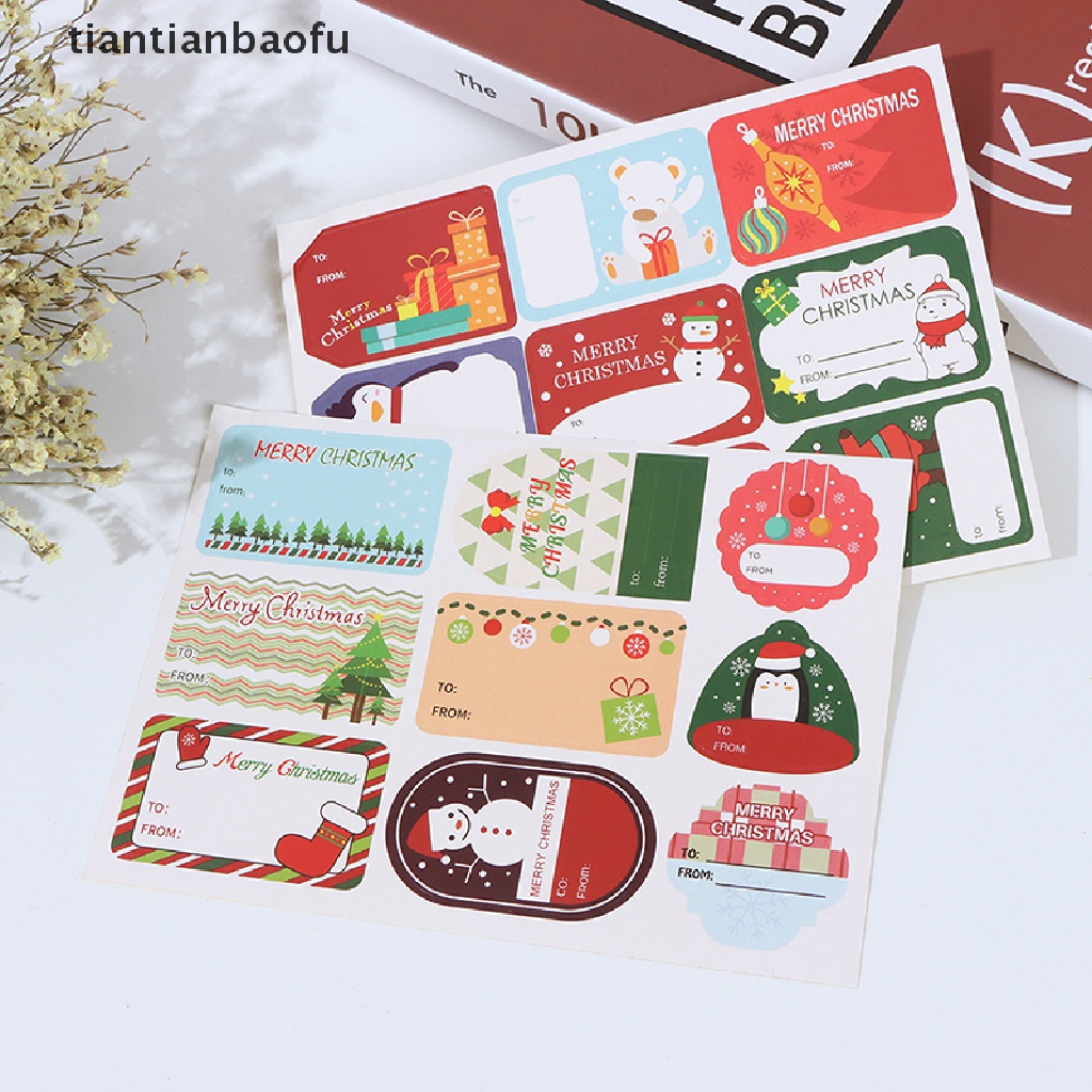 108pcs / 12 Lembar Stiker Label Kemasan Kue Natal Untuk Dekorasi Hadiah