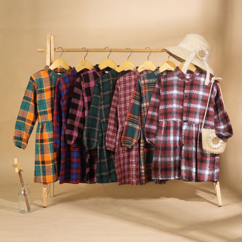 Baju Pesta Dress Tunik Anak 1 2 3 4 5 6 7 Tahun Bahan Flanel