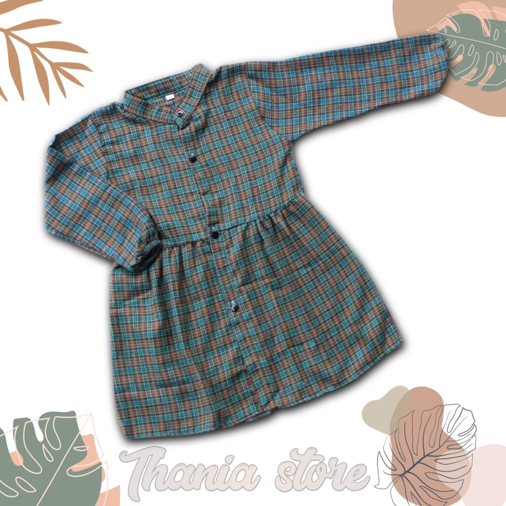 Baju Tunik Anak Flanel Tangan Lengan Panjang kotak Usia 1-7 Tahun