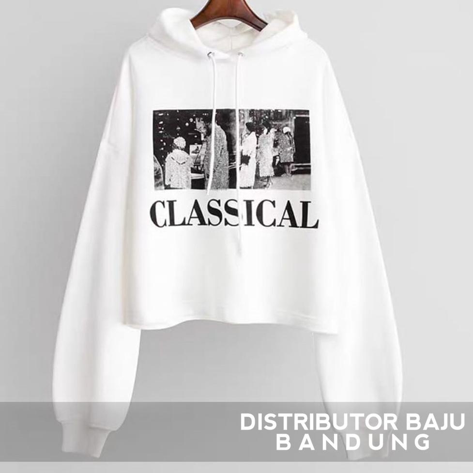 HOT SALE Hoodie Crop Wanita Classical | Korean Style | Baju Wanita | Bahan Fleece | Allsize ! 874