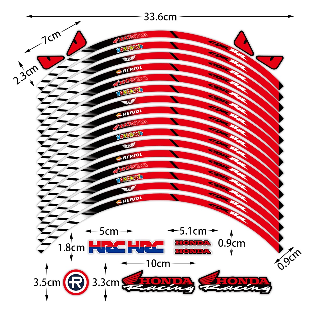 16PCS 17/18 inci Sepeda Motor 17/18 inci Stiker Roda Pelek Reflektif Stiker hub Roda untuk honda HRC MOTOGB repsol