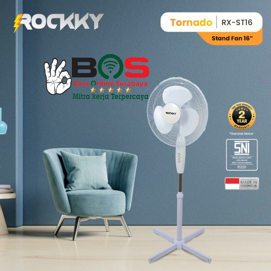Kipas Angin Kaki Silang Rockky 16 Inch Stand Fan Tornado Rocky RX-ST16 Stand Fan Rockky