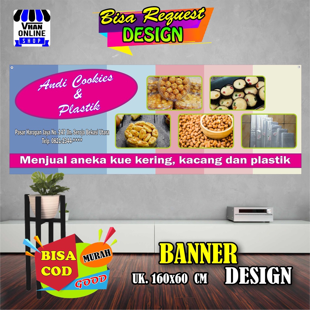 Spanduk Banner Backdrop Toko Kue, Toko Plastik, Toko Makanan, Keren Murah