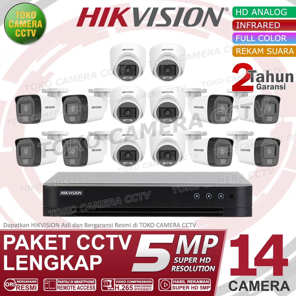 PAKET CCTV HIKVISION 5MP DUAL LIGHT AUDIO COLORVU 16 CHANNEL 14 KAMERA