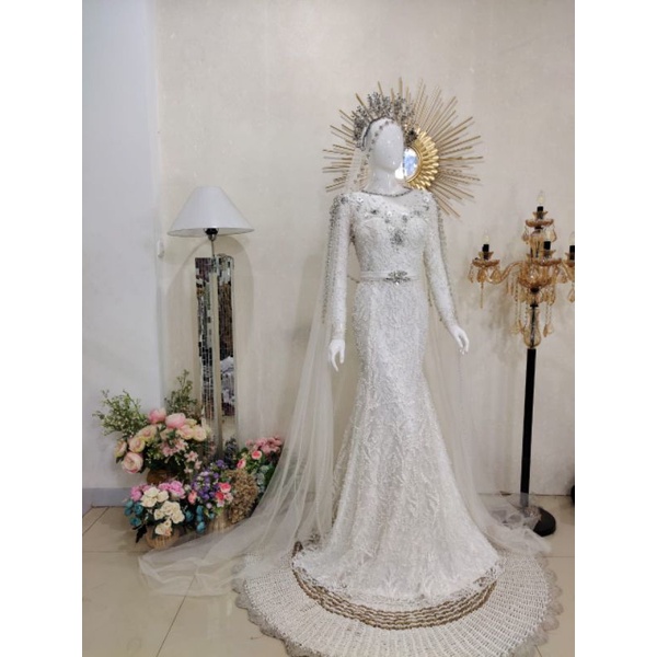 dress span putih bw/dress broken white/kebaya akad/kebaya pengantin