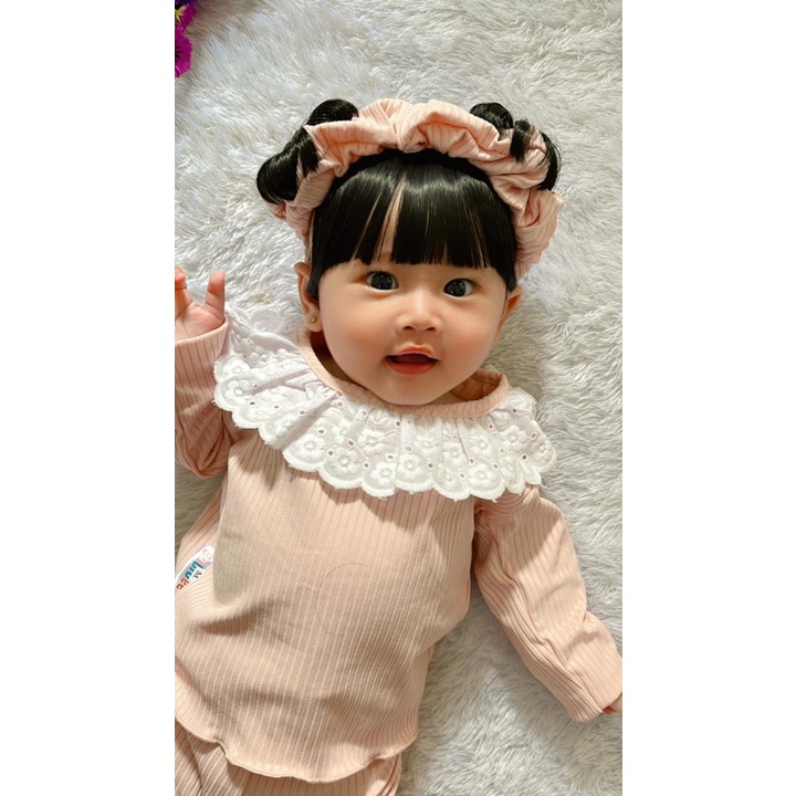 Plazababyku BBB CLOVER setelan anak perempuan jumper bayi polos lucu free headband model lucu