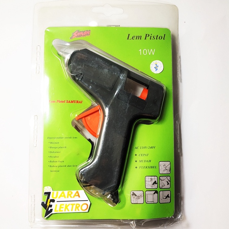 SAMURAI Glue Gun Kecil (Tembakan Lem Bakar) 10 Watt | Pistol Lem Tembak Samurai 10 Watt | Alat Lem Bakar Hot Melt Glue Gun