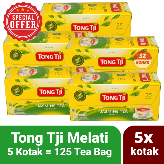 

BAYAR DITEMPAT Paket Hemat Teh Tong Tji Jasmine Melati 5x Kotak isi 25 Tea Bag /TEH DIET/TEH