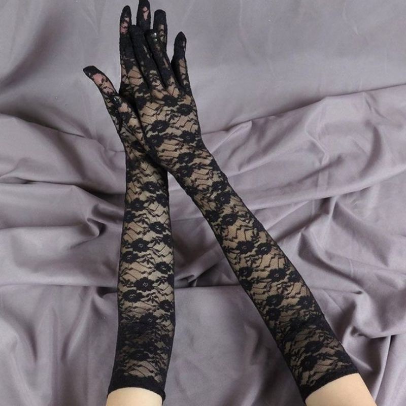 Sarung Tangan Pengantin Wanita Wedding Long Lace Gloves Warna Hitam