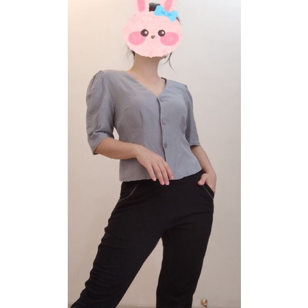 OYSHO ORIGINAL LINEN BLOUSE size S Puffy sleeves