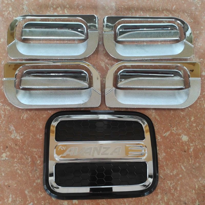 PAKET 3 IN 1 Cover handle + outer MANGKOK + tank cover TUTUP bensin AVANZA 2004 sampai 2011 CHROME CROME 2005 2006 2007 2008 2009 2010