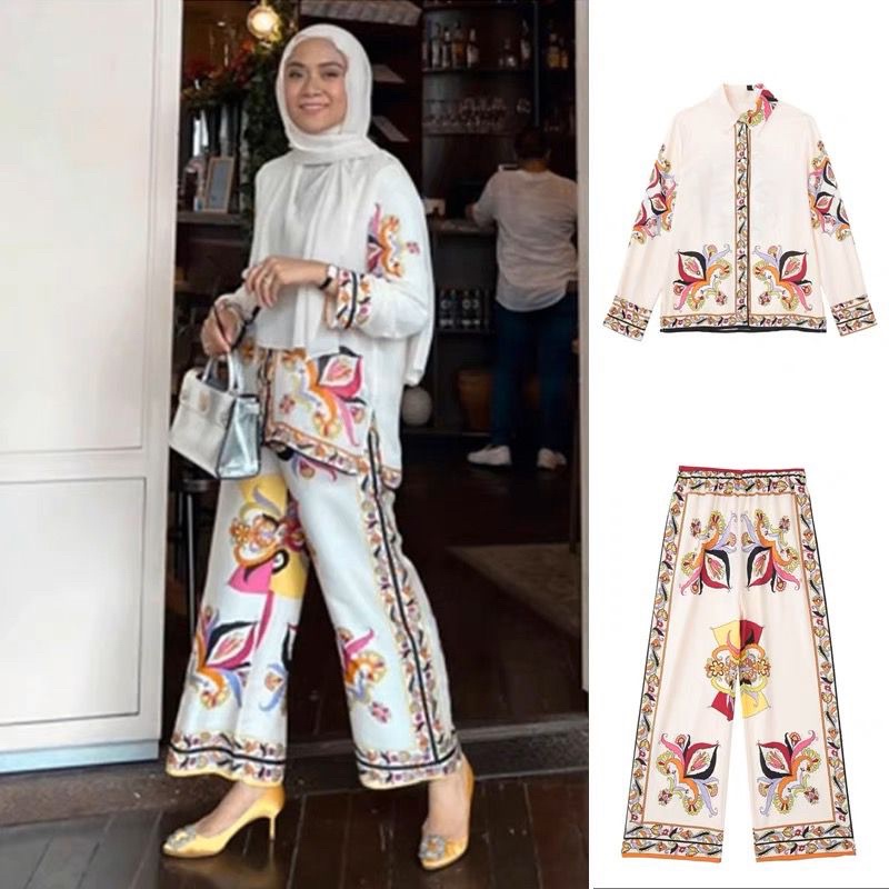 Set Zara White / Baju setelan wanita silk import bangkok