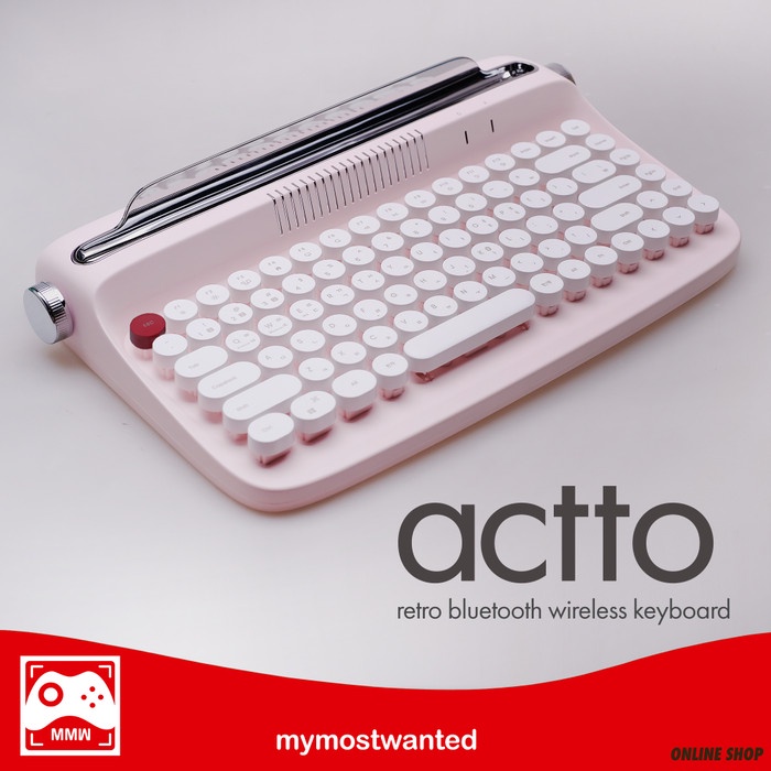 Keyboard Actto Keyboard Bluetooth Wireless Keyboard Retro Typewriter Pink
