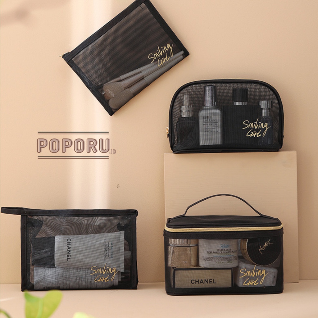 POPORU BLACK NET pouch 6 types - Travel cosmetics bag organizer for make up - tas tempat kosmetik