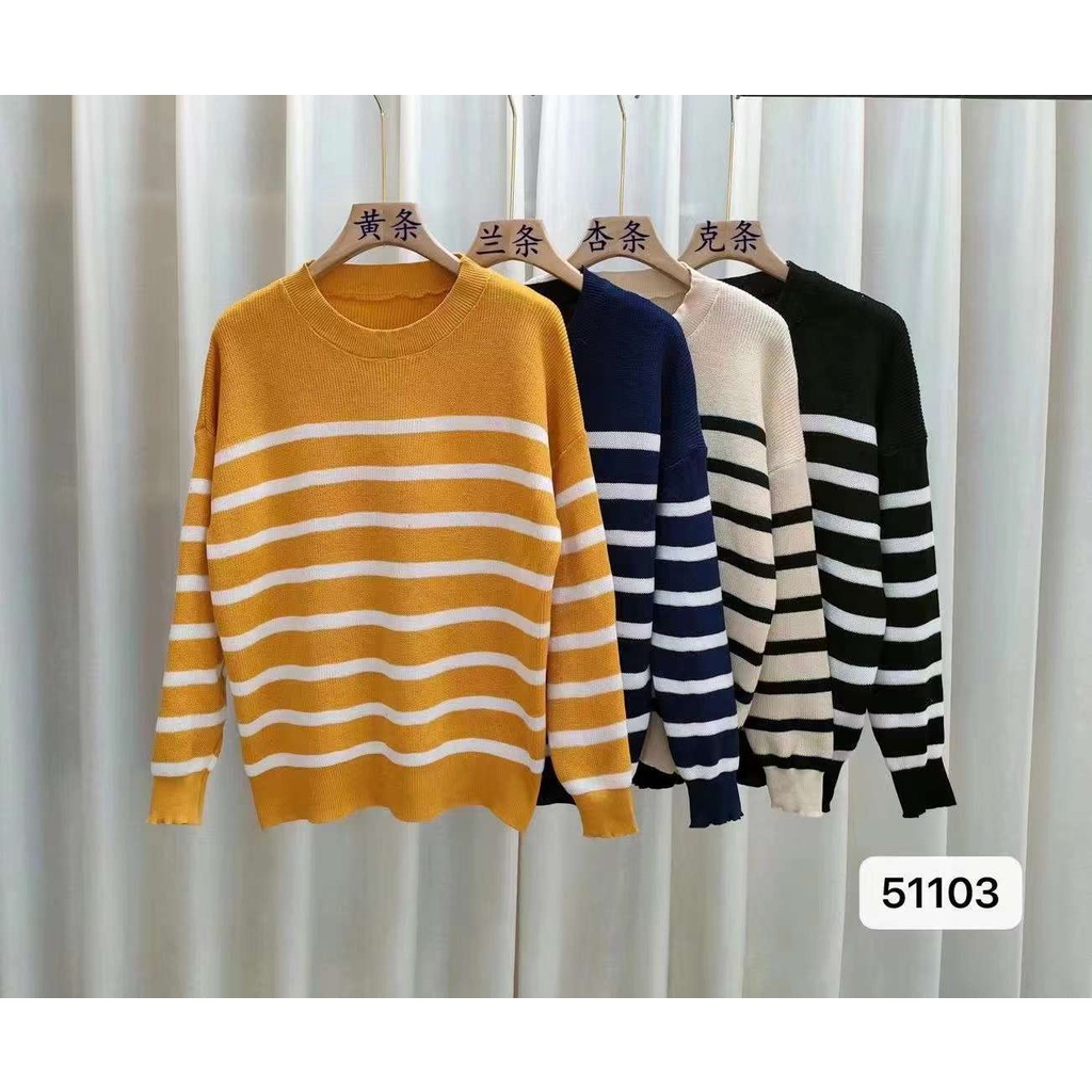 Maya Sweater Rajut Stripes - Korean Knit Long Sleeve - Atasan Wanita Import TM (51103)