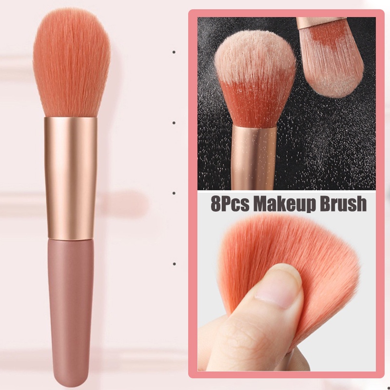 8Pcs Makeup Brush Sikat Lembut Beautytools Alat Rias Tas Kuas Portabel Lembut