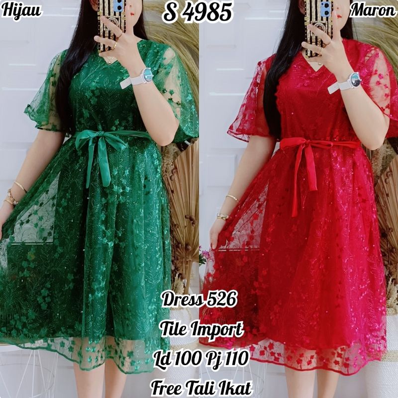 STYLE 4985. DRESS TILE LENGAN PENDEK MIDI DRESS IMPORT