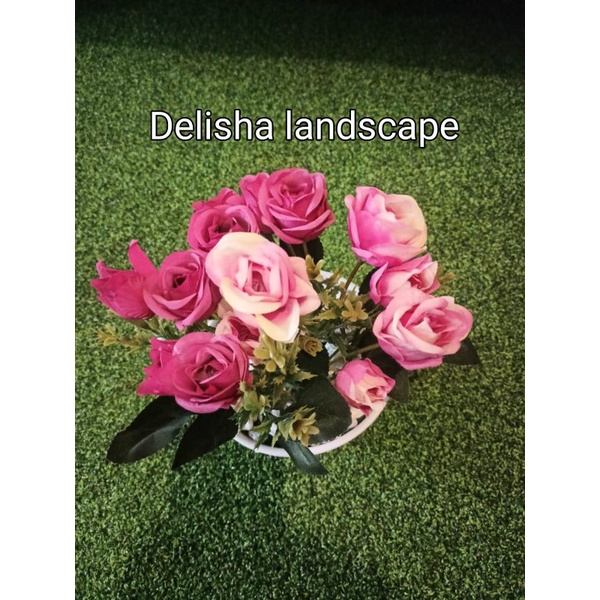 termurah,, bunga hias+pot/mawar pink muda dan fanta