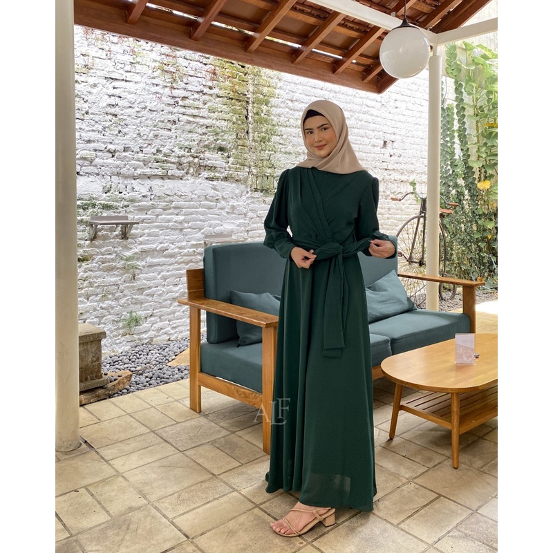 Alfaina Laluna Dress Baju Gamis Kekinian Elegan Lengan Kancing