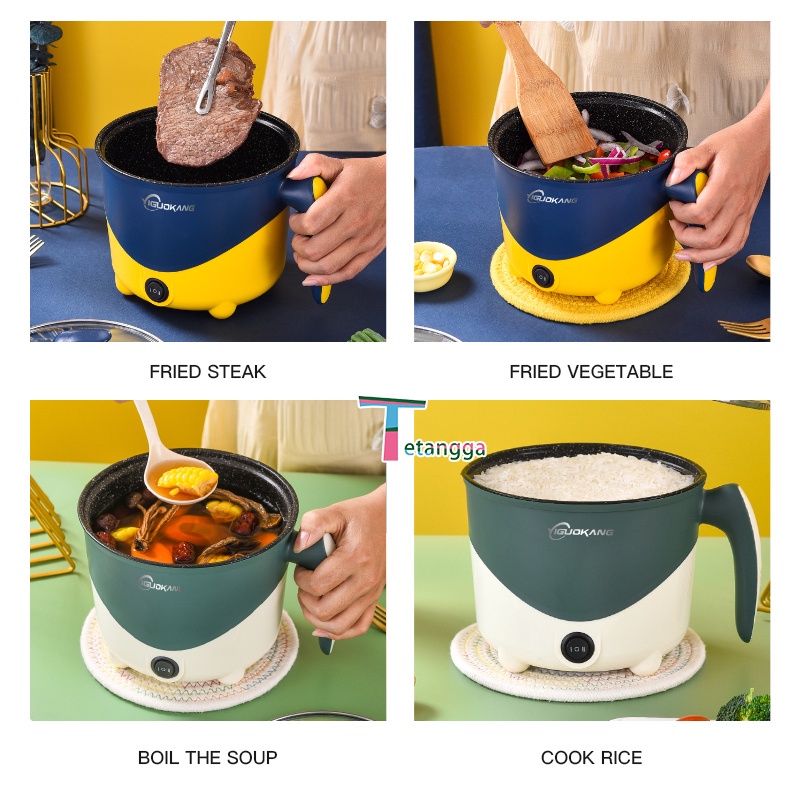 Panci Listrik Portable Fry Pan/Panci Listrik Multifungsi Free Kukusan Lapis Keramik Cooking Pot/1.8L