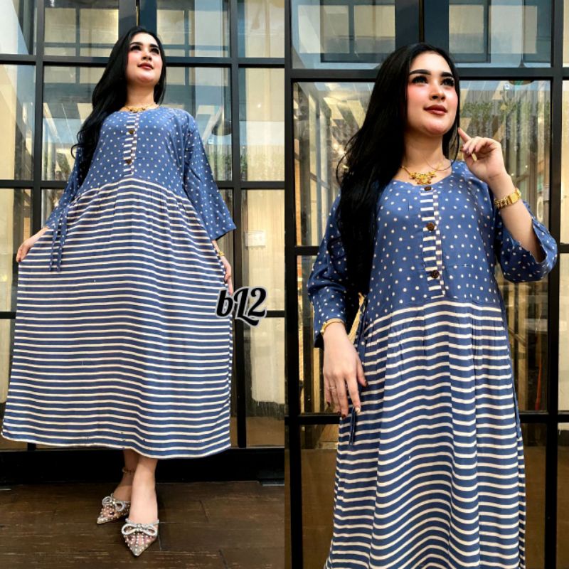 DRESS JUMBO KANCING DEPAN LD 120 TERBARU LENGAN 3/4 BAHAN TEBAL DAN ADEM