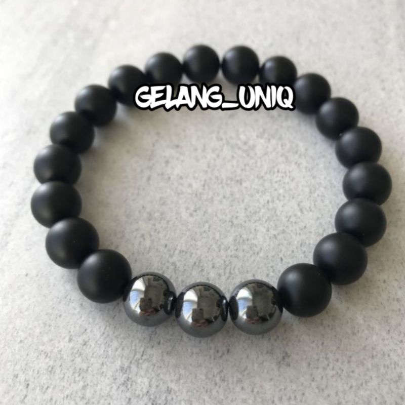 GELANG MAGNET KOMBINASI BLACK JADE 8MM